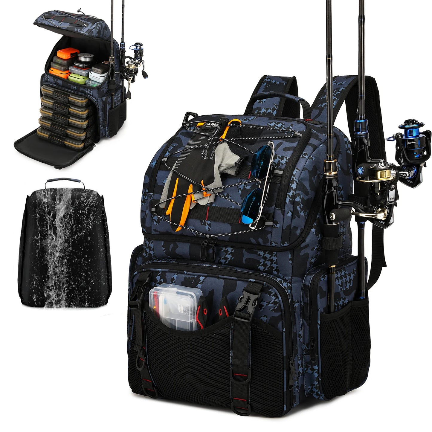 Fishing Backpack Cooler Tackle Bag With Rod Holders Rain Cover