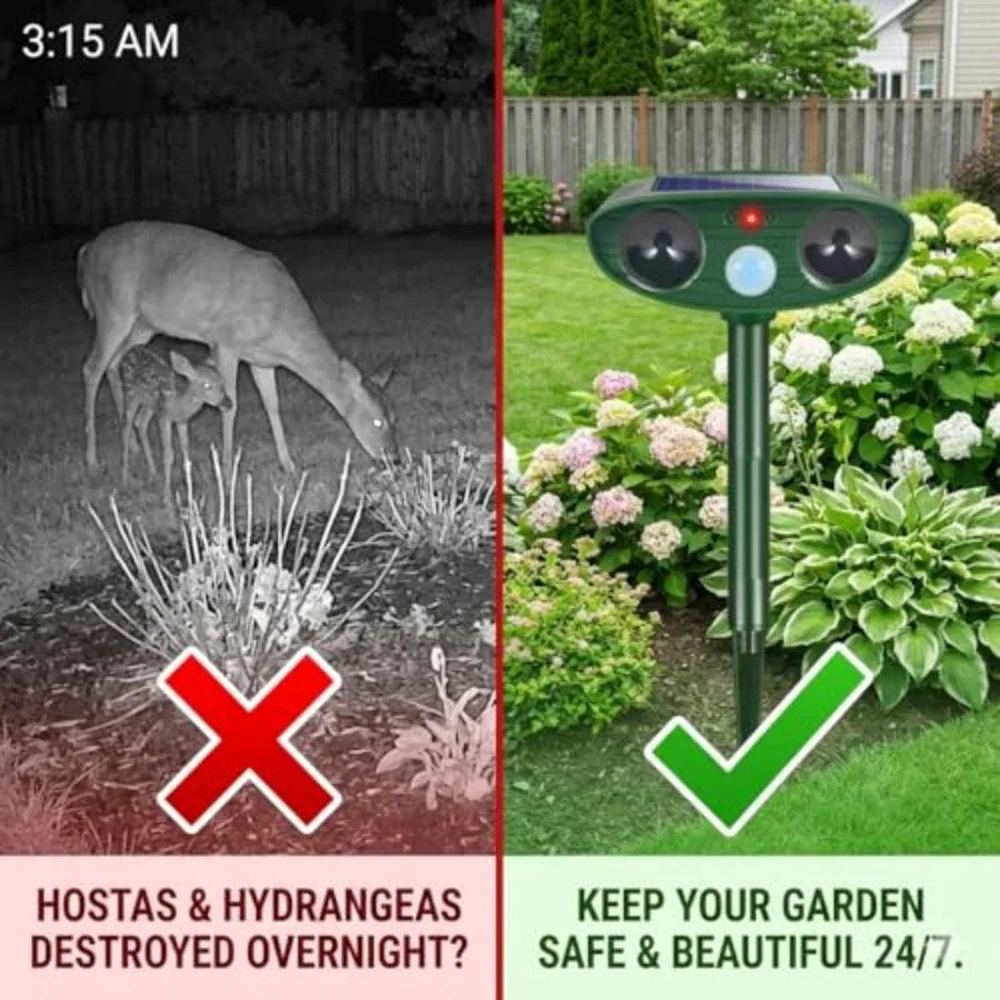 Outdoor Solar Ultrasonic Deer Repellent With Motion Sensor For Gardens
