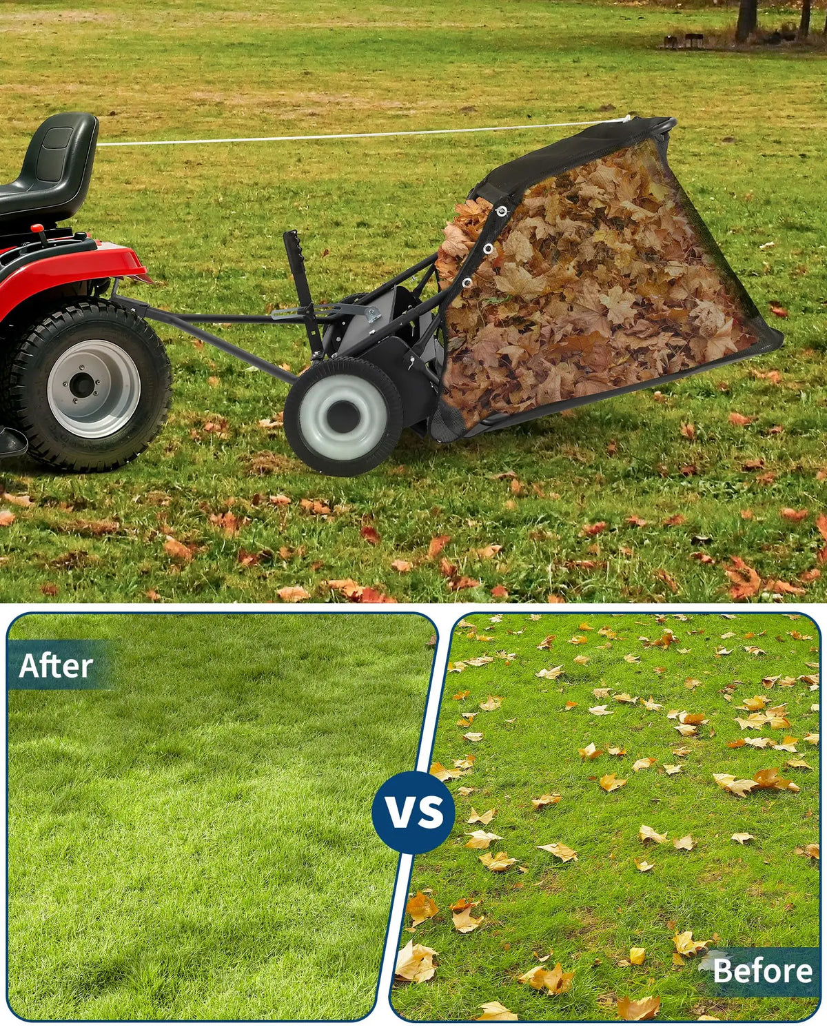 HiMISS Heavy Duty Tow Behind Lawn Sweeper and Leaf Collector - Parry's Picks