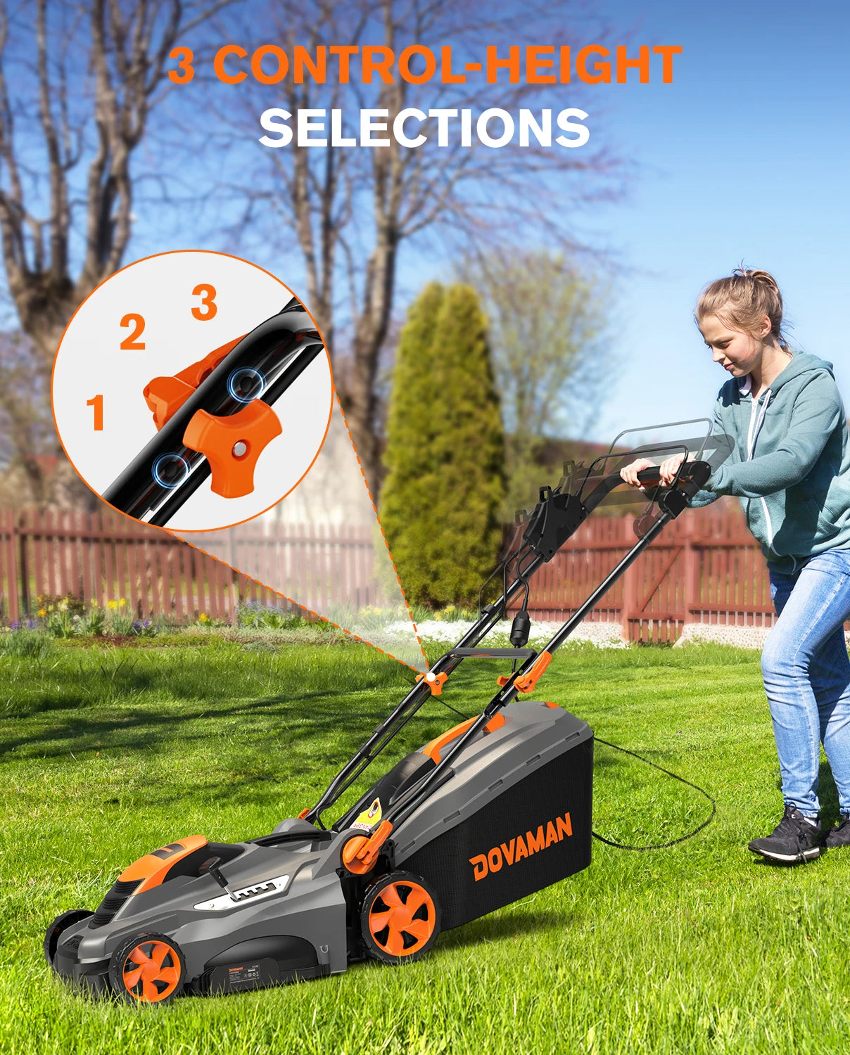 DOVAMAN 13 Amp Corded Lawn Mower With Single Lever Height