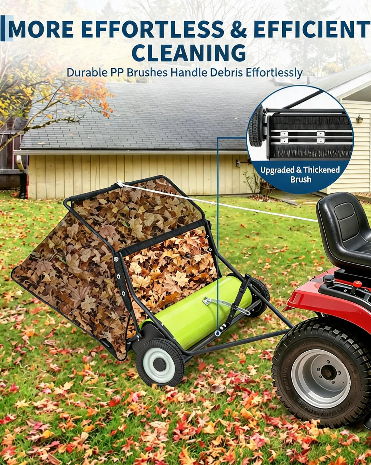 HiMISS Heavy Duty Tow Behind Lawn Sweeper and Leaf Collector - Parry's Picks