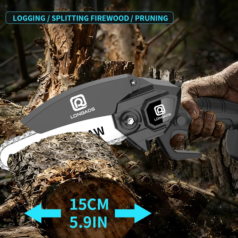 Cordless Mini Chainsaw With Safety Lock For Garden Pruning - Parry's Picks