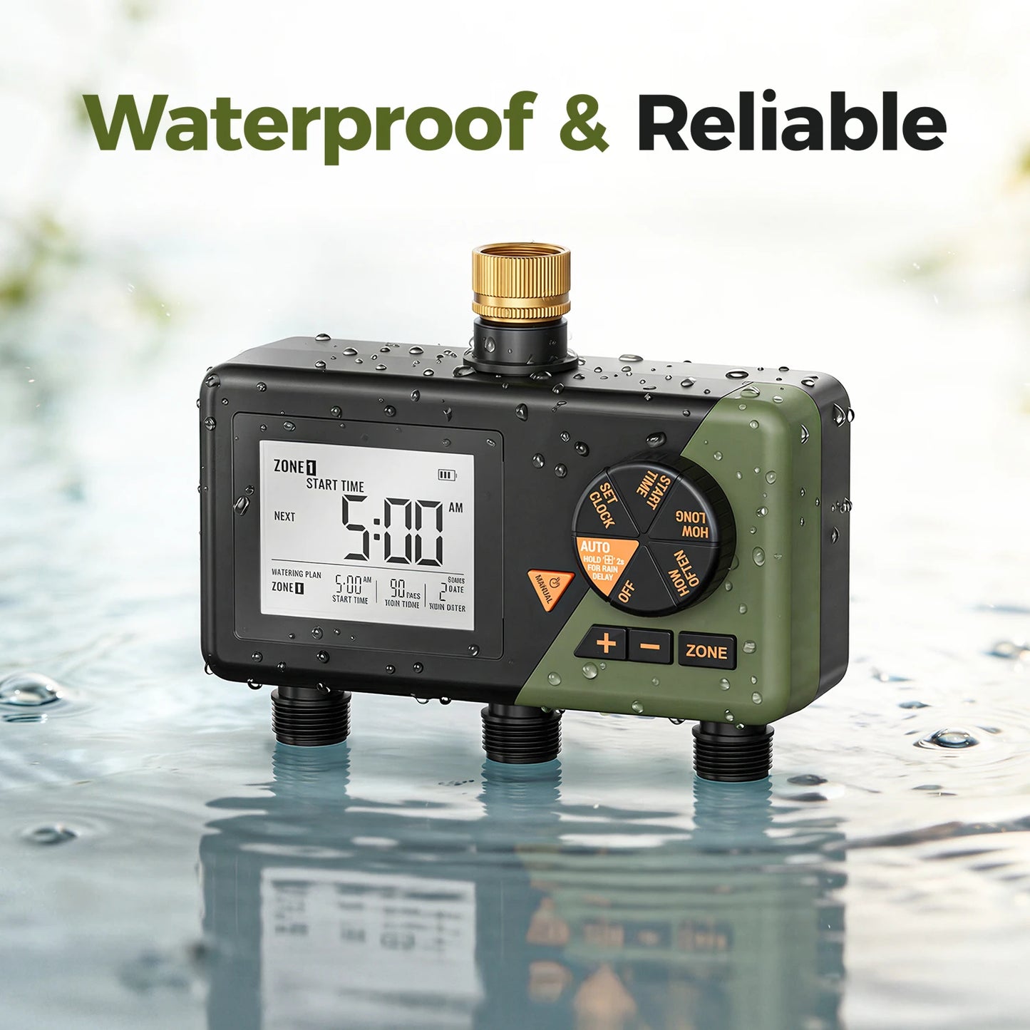 Diivoo 3 Zone Garden Water Timer Brass Inlets Programmable Irrigation