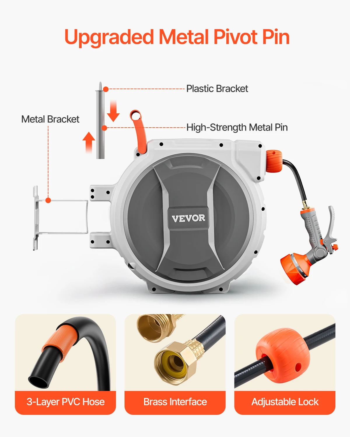 Retractable Garden Hose Reel With Nine Pattern Nozzle Wall Mounted