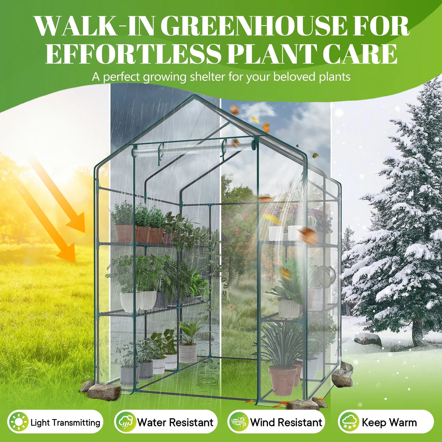 Walk-In Portable Greenhouse With Shelves For Indoor Outdoor Gardening