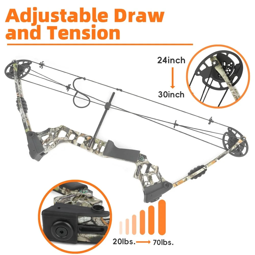 Adjustable Compound Bow Set 20-70 Lb With 500 Carbon Arrows