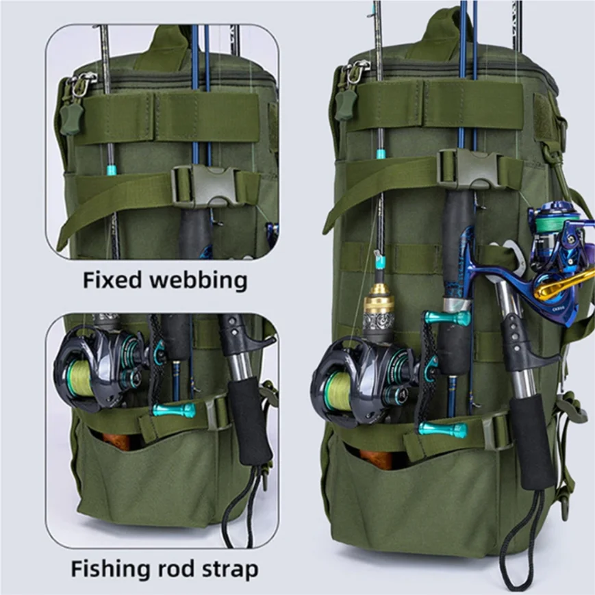 Military Style Tactical Fishing Backpack With Rod Holders