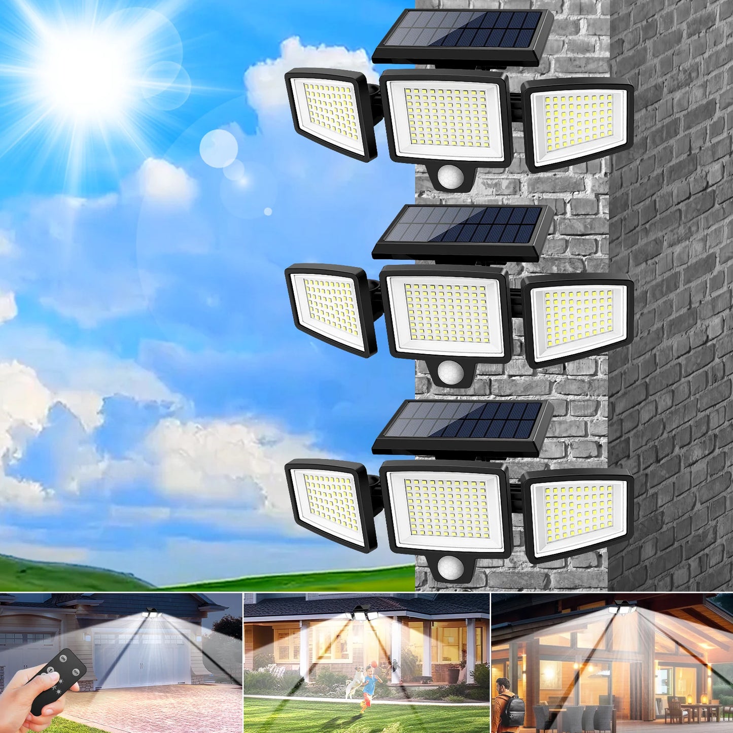 SZRSTH 3 Pack Outdoor Solar Lights Motion Sensor 2800LM