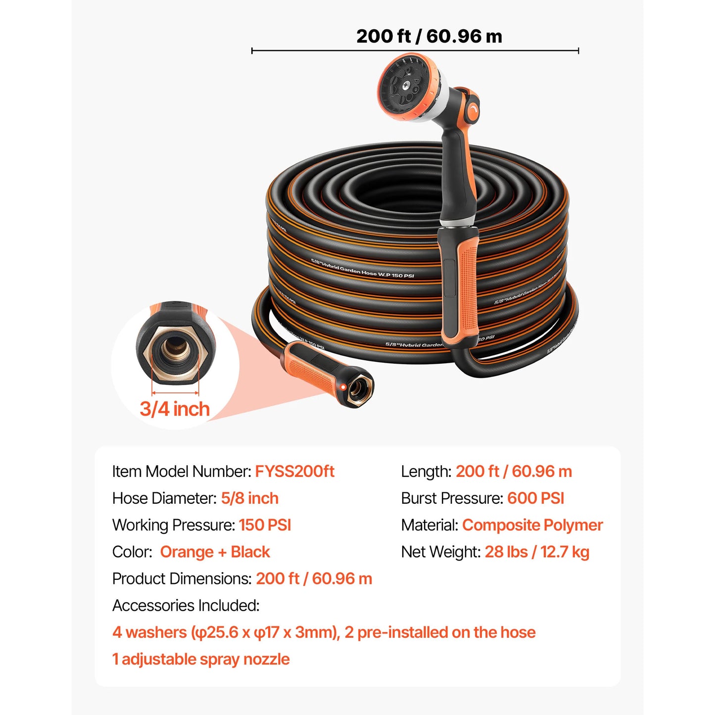 Garden Hose Heavy Duty Flexible Non Kink Outdoor Water Hose Lightweight