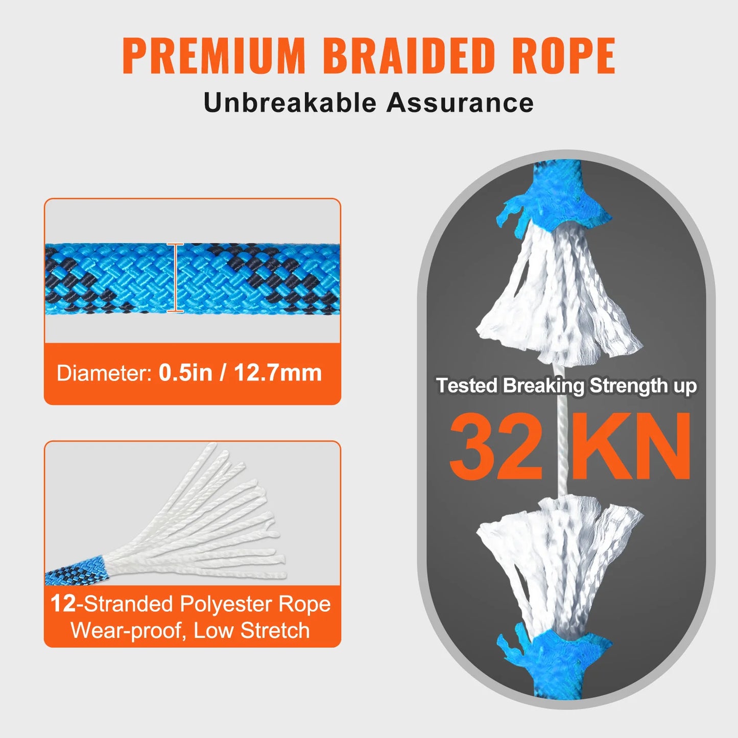 VEVOR Static Climbing Rope 32 KN Break Strength Outdoor Use
