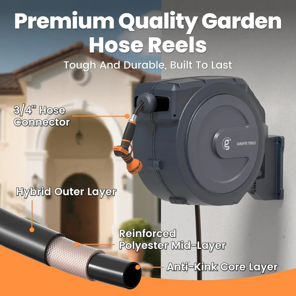 Retractable Garden Hose Reel Wall Mounted Lock At Any Length