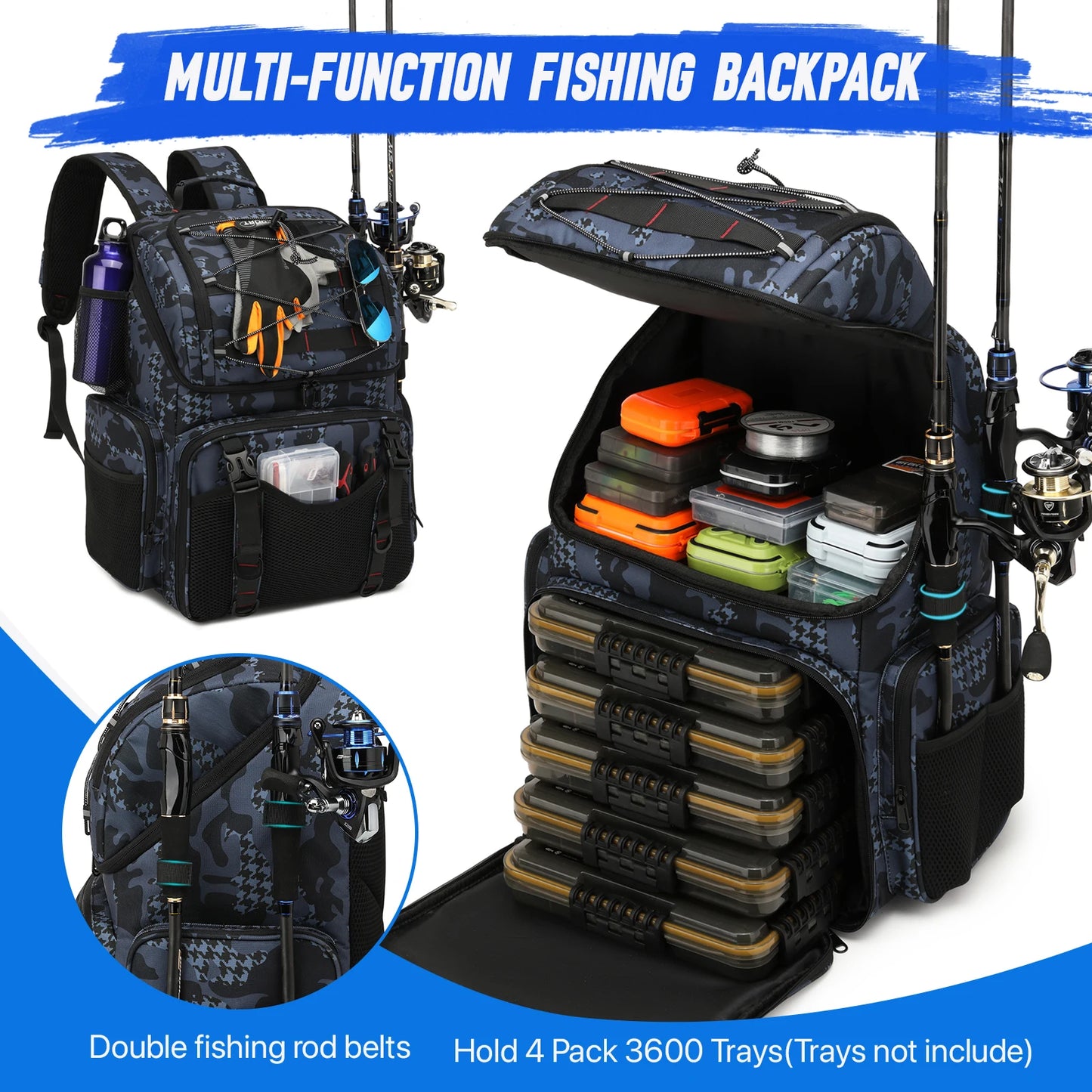 Fishing Backpack Cooler Tackle Bag With Rod Holders Rain Cover