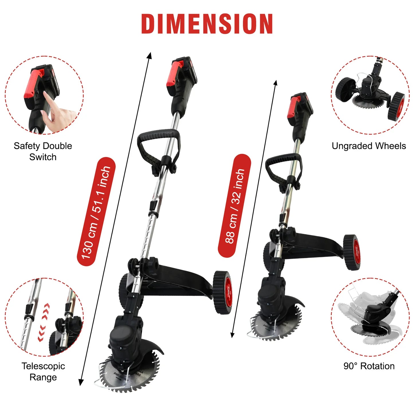 Cordless 21V Electric Lawn Mower Weed Trimmer With Brushless Motor