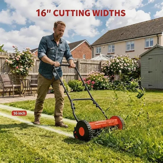Manual Push Lawn Mower Walk Behind For Yards And Garden