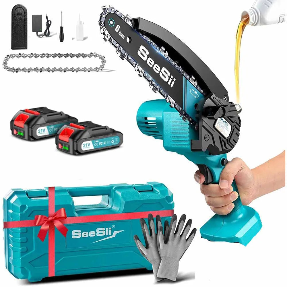 Seesii Cordless Mini Chainsaw Electric Pruning Saw Rechargeable Woodworking