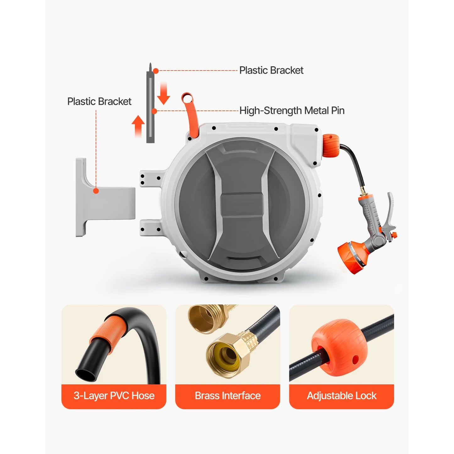 SucceBuy Retractable Garden Hose Reel With 9Pattern Nozzle