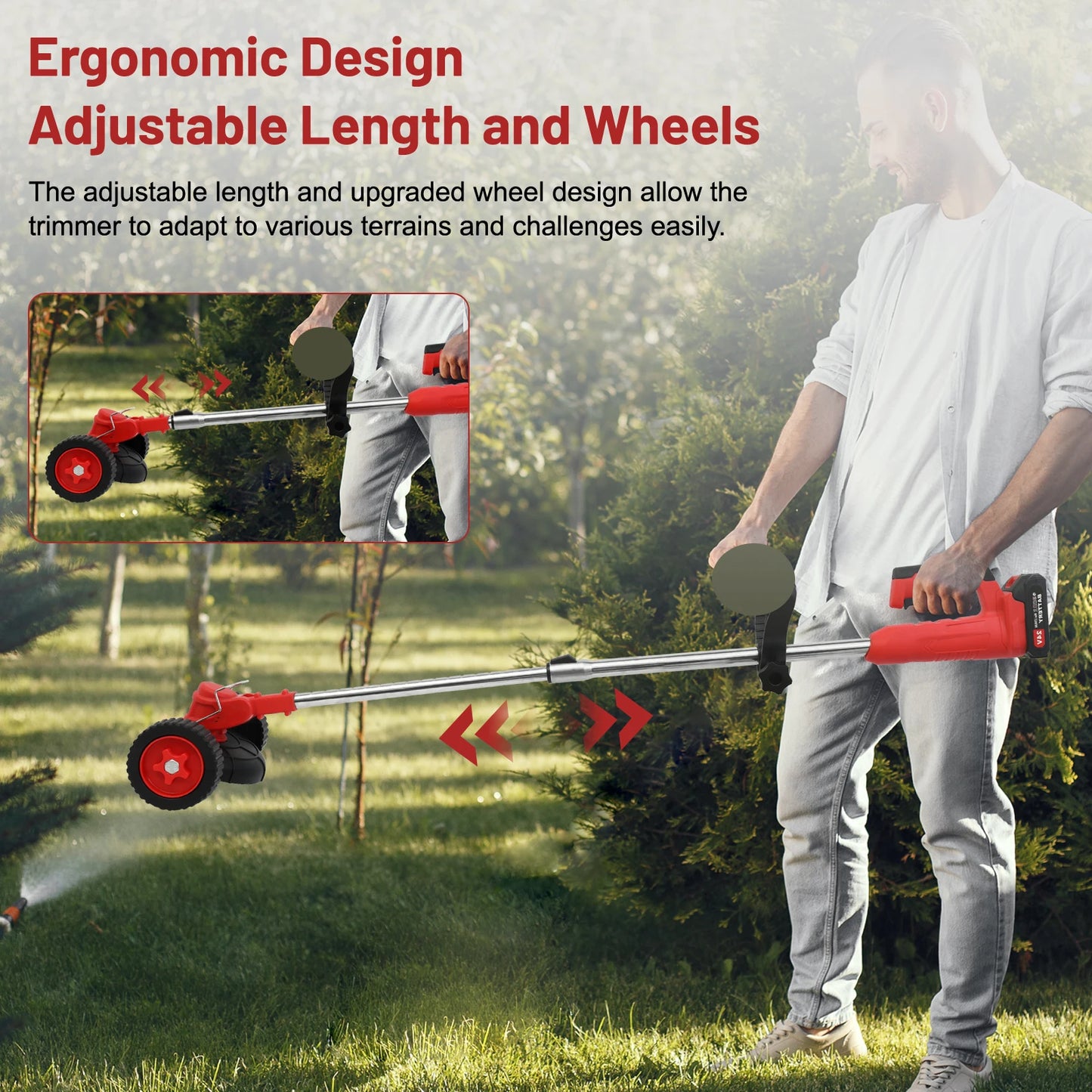 3 In 1 Cordless Grass Trimmer Edger With Wheels 21V Battery Included
