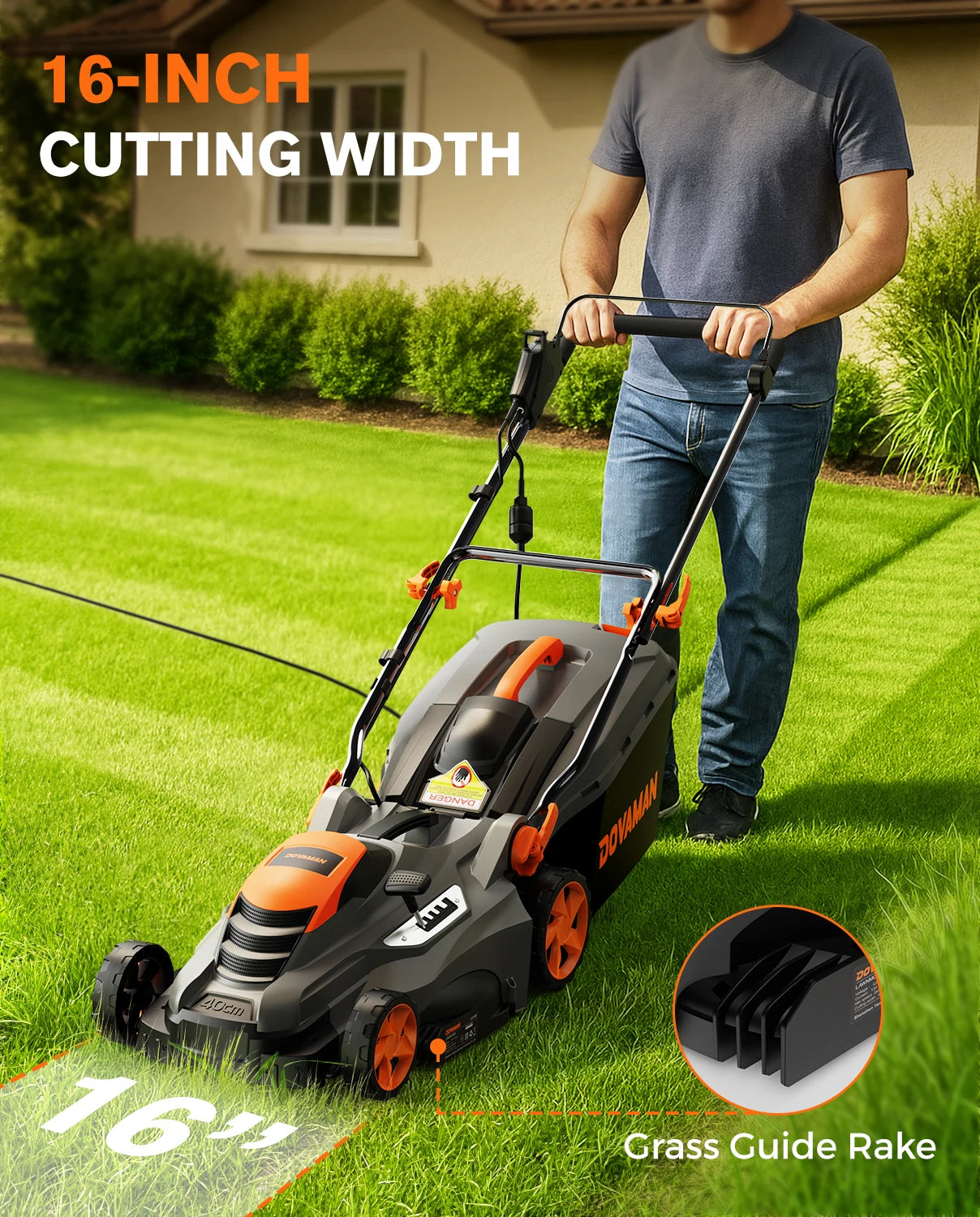 DOVAMAN 13 Amp Corded Lawn Mower With Single Lever Height
