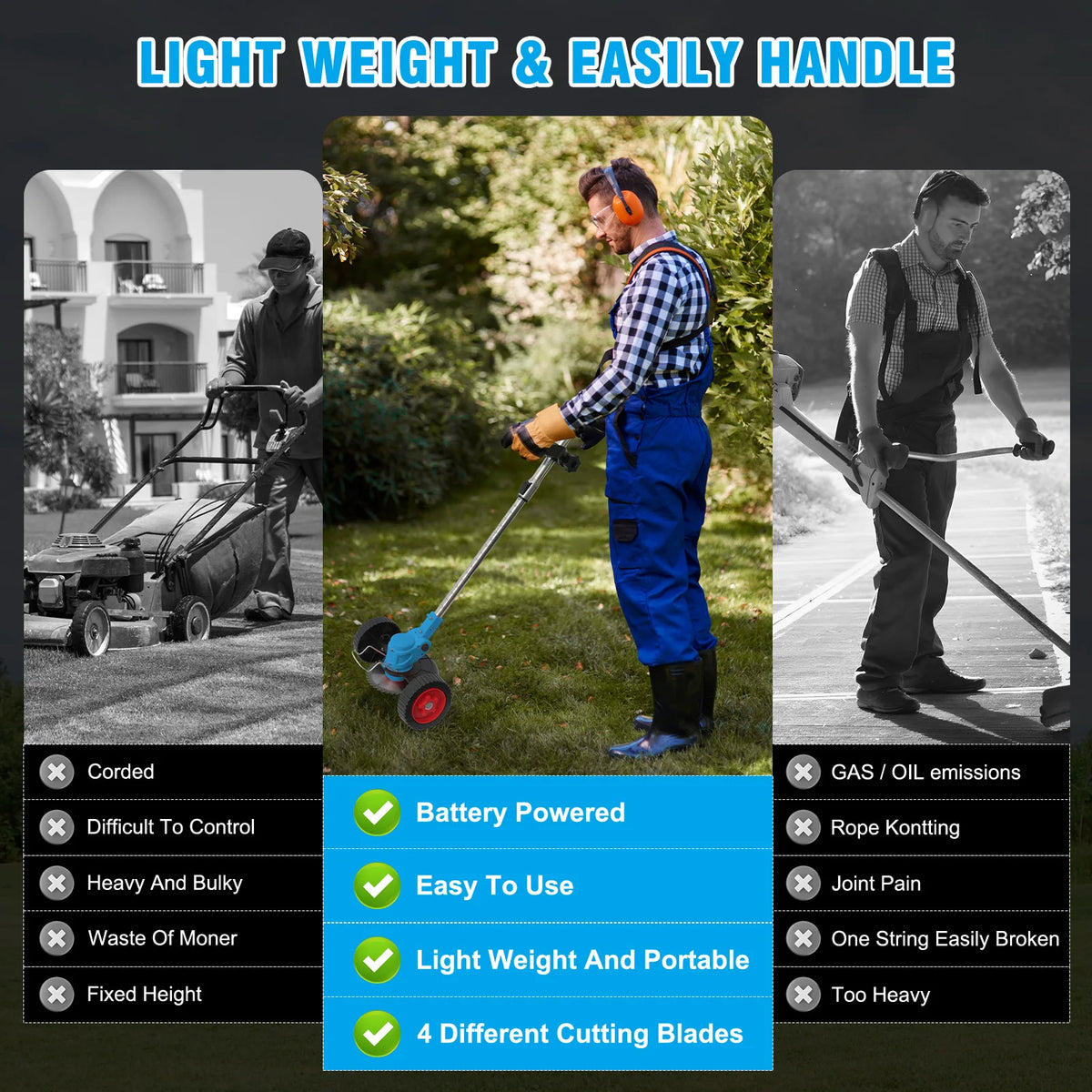 Cordless 3-in-1 Lawn Mower Grass Trimmer Edger And Brush Cutter - Parry's Picks