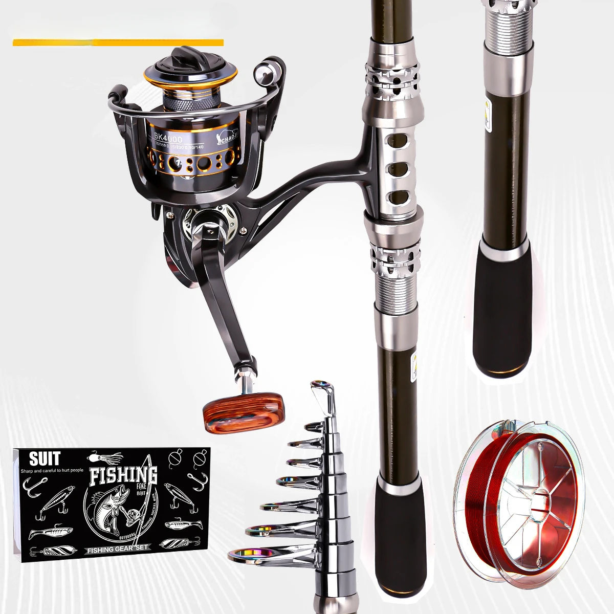 Telescopic Rod Wheel Set With Rotating Reel For Sea Fishing