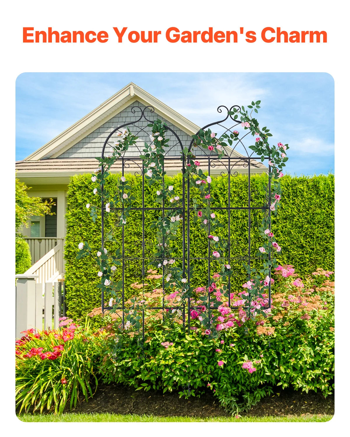 SucceBuy Metal Garden Trellis for Climbing Plants Outdoor Decor