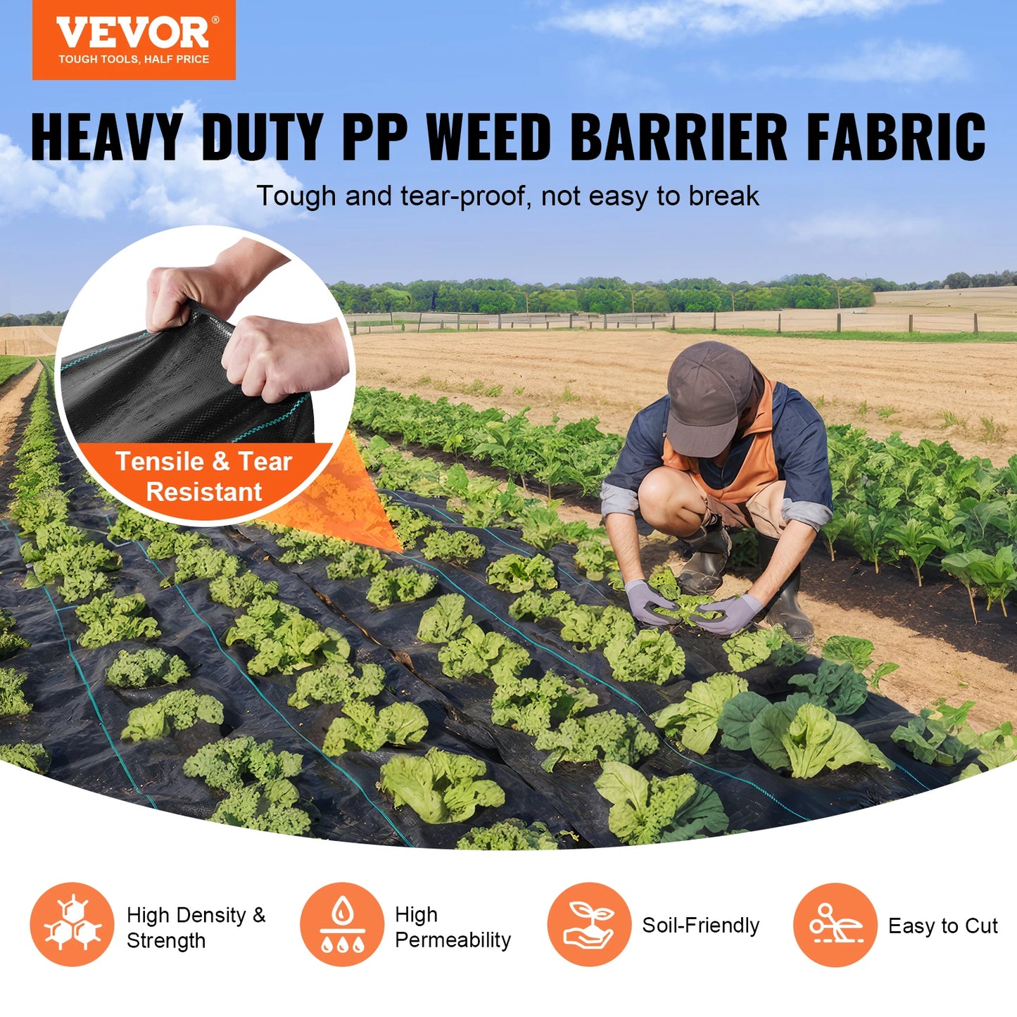 VEVOR Weed Barrier Landscape Fabric High Permeability Woven Geotextile