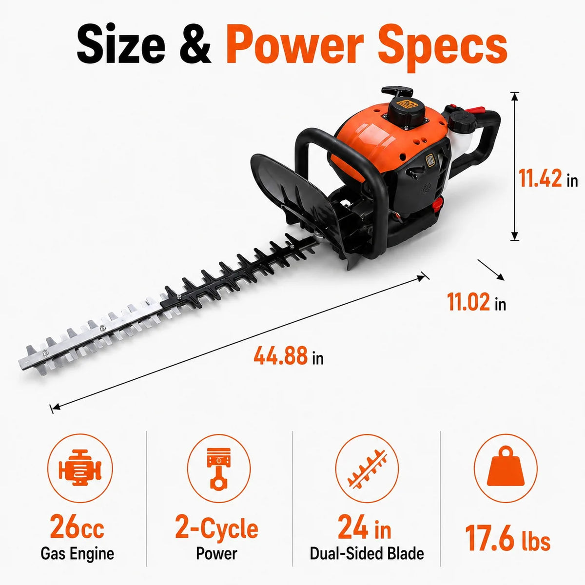 Gas Powered Hedge Trimmer With Dual Action Blade For Shrubs - Parry's Picks