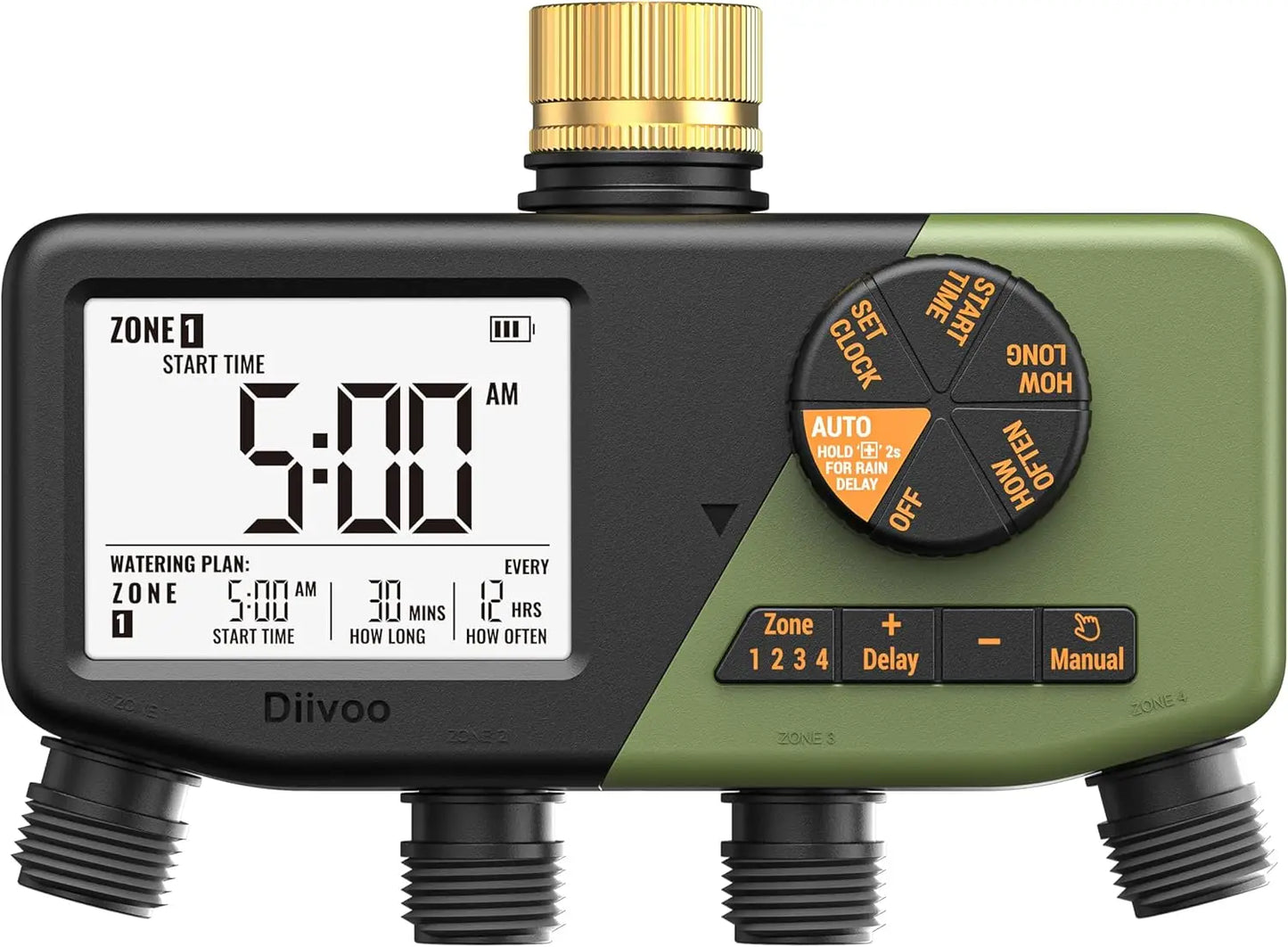 Diivoo 3 Zone Garden Water Timer Brass Inlets Programmable Irrigation