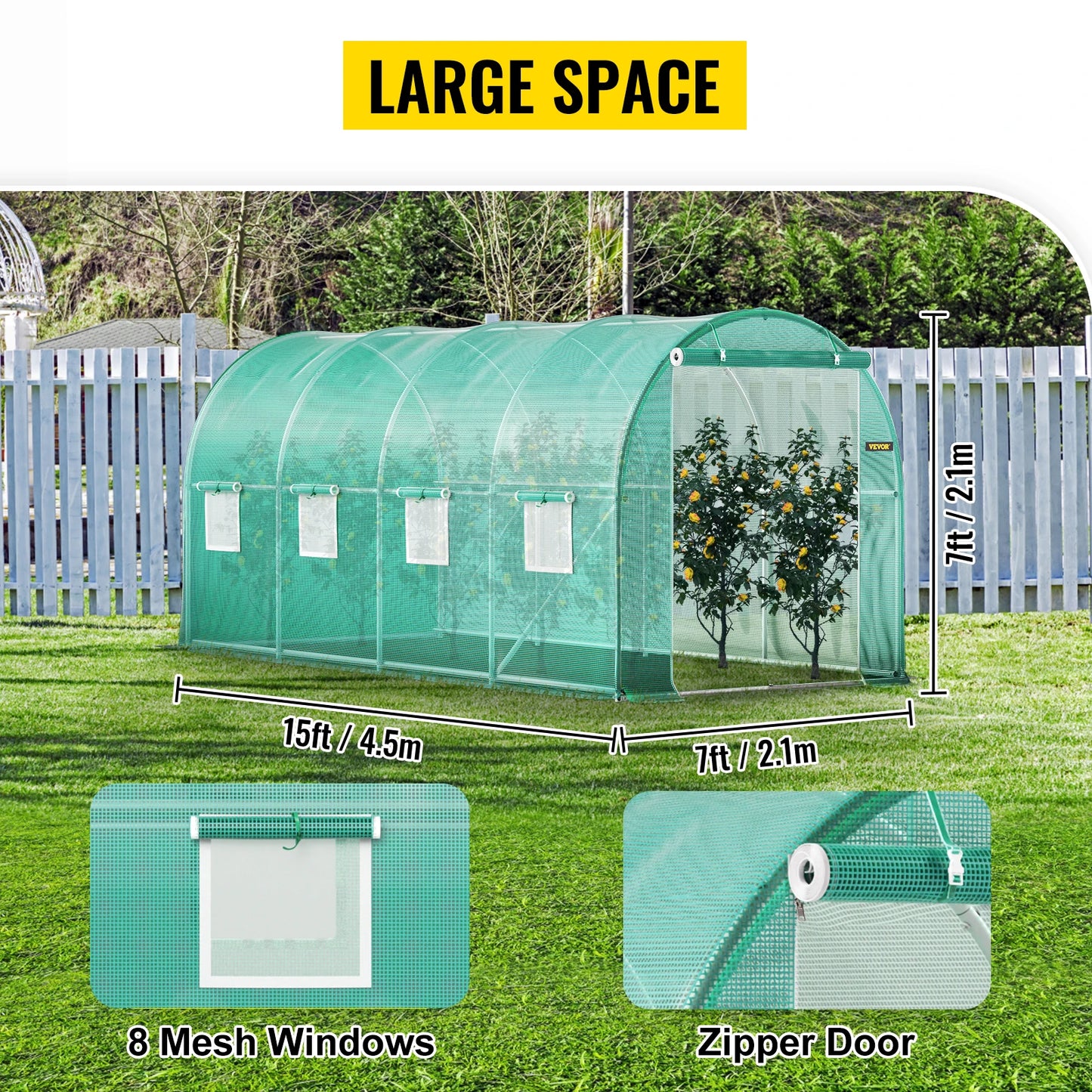 SucceBuy Walk In Tunnel Greenhouse Galvanized Frame With Waterproof Cover
