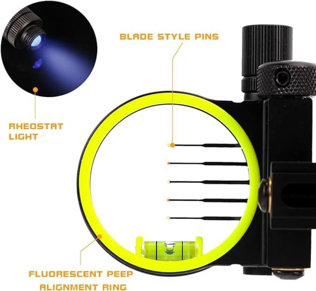 Five Pin Bow Sight Fiber Optic 0.019 Inch Adjustable Alloy