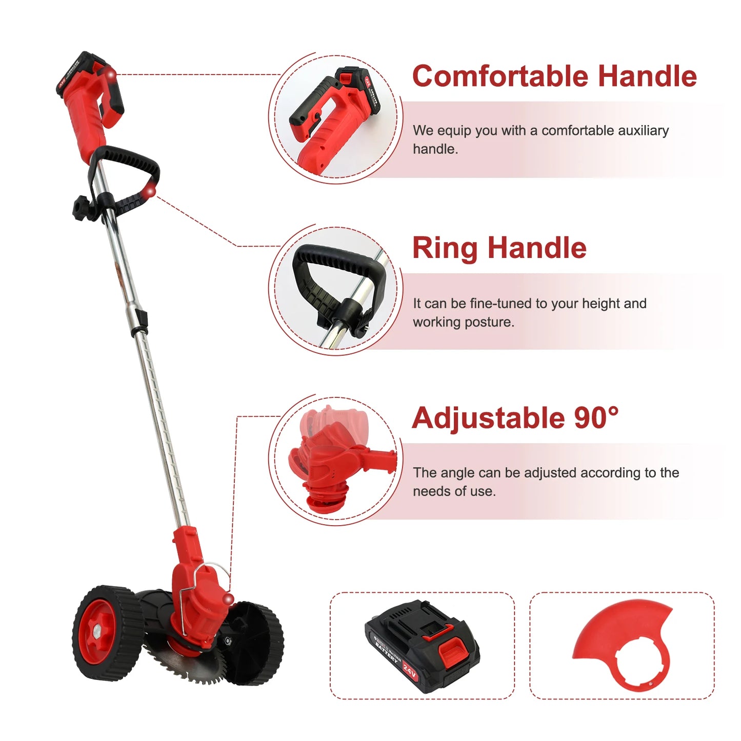 3 In 1 Cordless Grass Trimmer Edger With Wheels 21V Battery Included