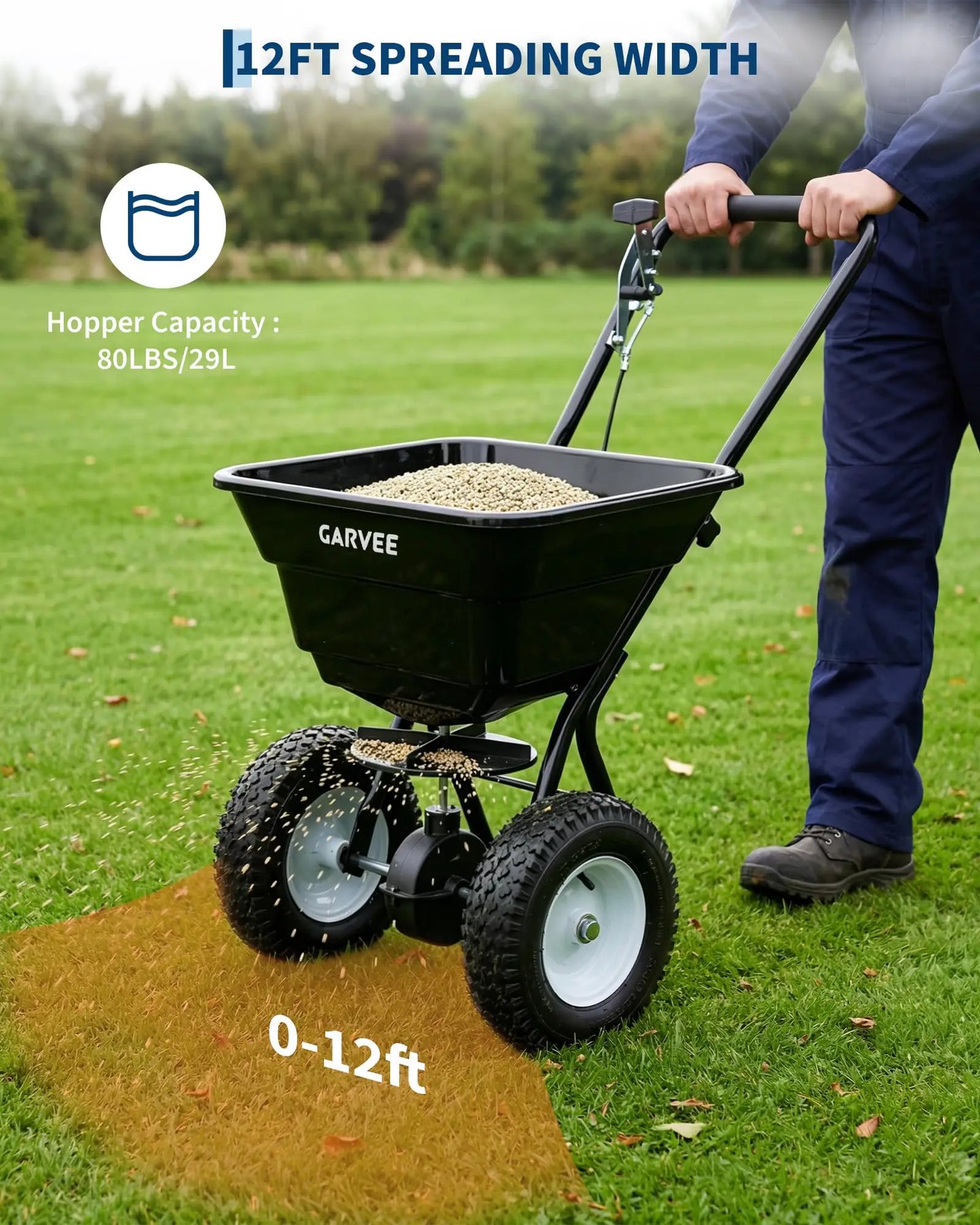 80 Lbs Push Broadcast Spreader All-Terrain Walk-Behind Lawn Spreader