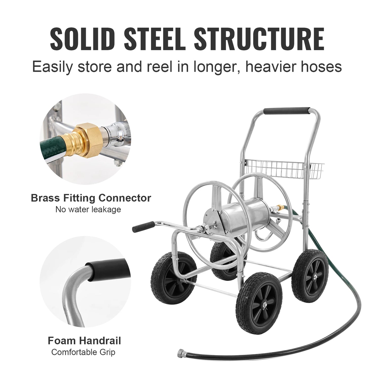 SucceBuy Hose Reel Cart 250ft Heavy Duty Garden Hose Reel With Basket