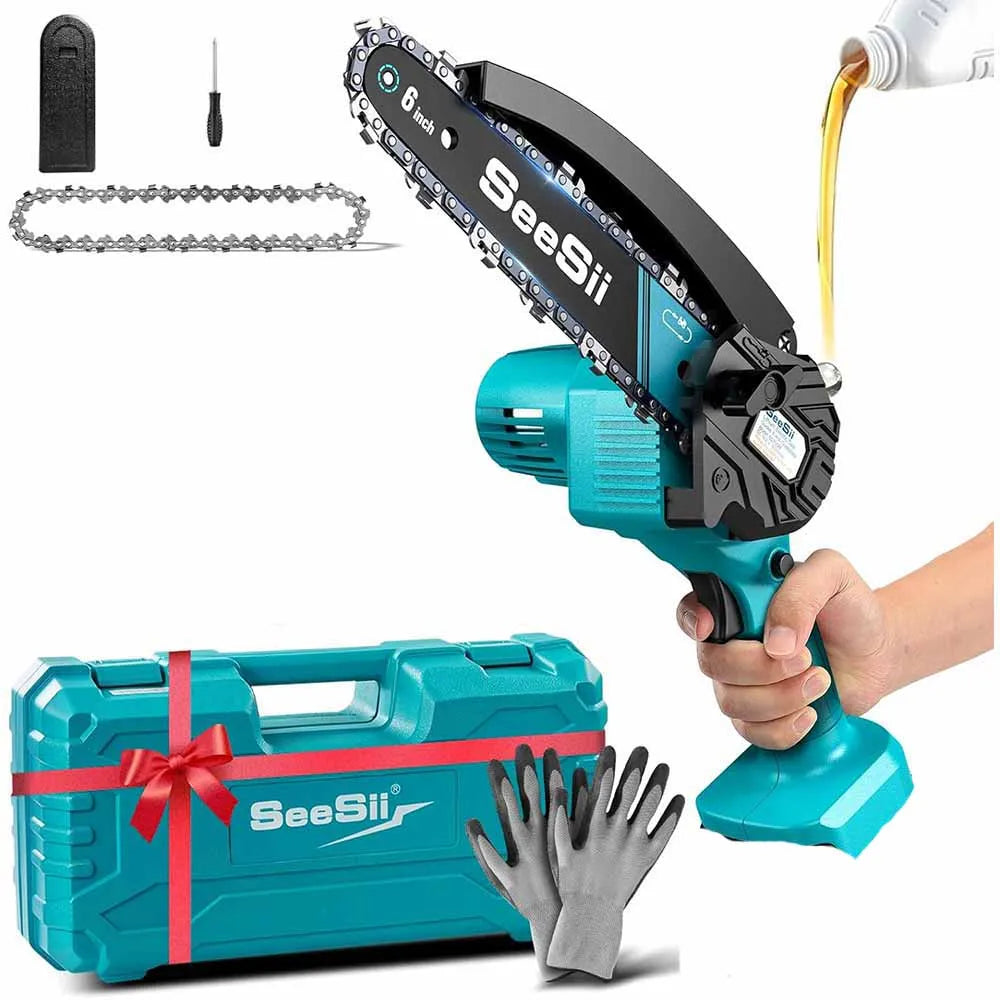 Seesii Cordless Mini Chainsaw Electric Pruning Saw Rechargeable Woodworking