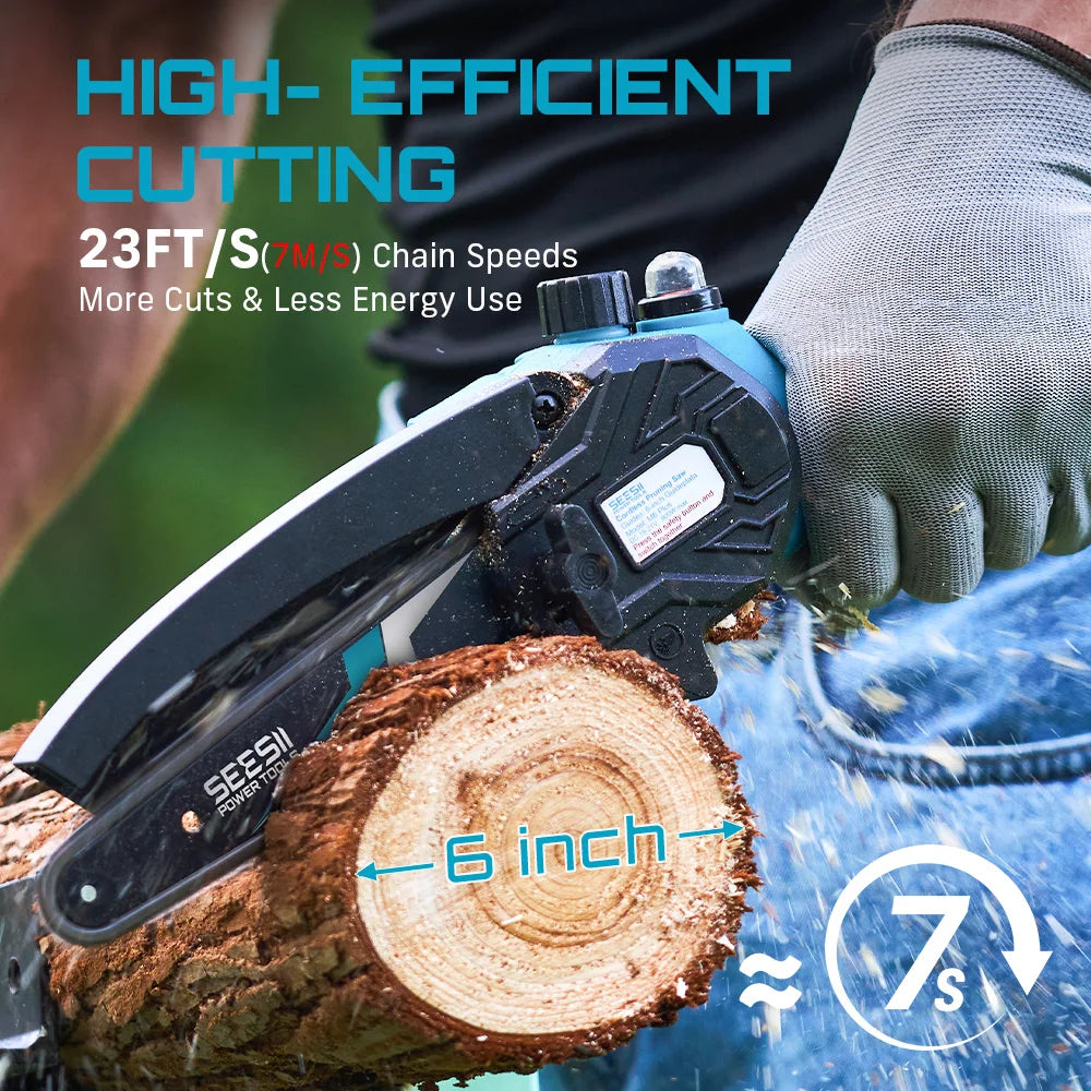 Seesii Cordless Mini Chainsaw Electric Pruning Saw Rechargeable Woodworking