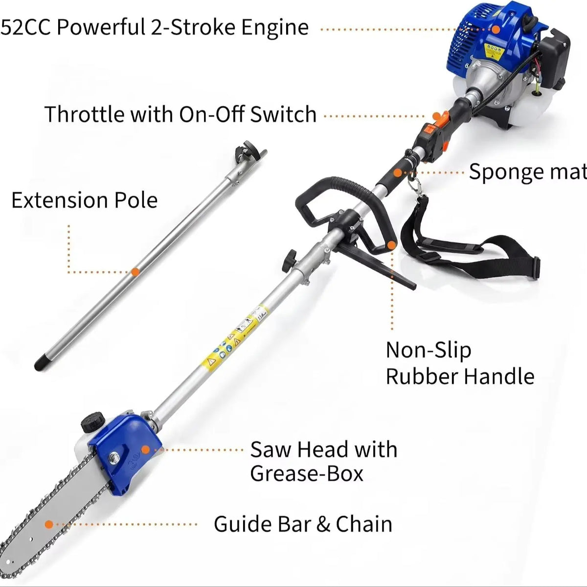 Gas Powered Pole Saw Chainsaw for High Reach Tree Pruning - Parry's Picks