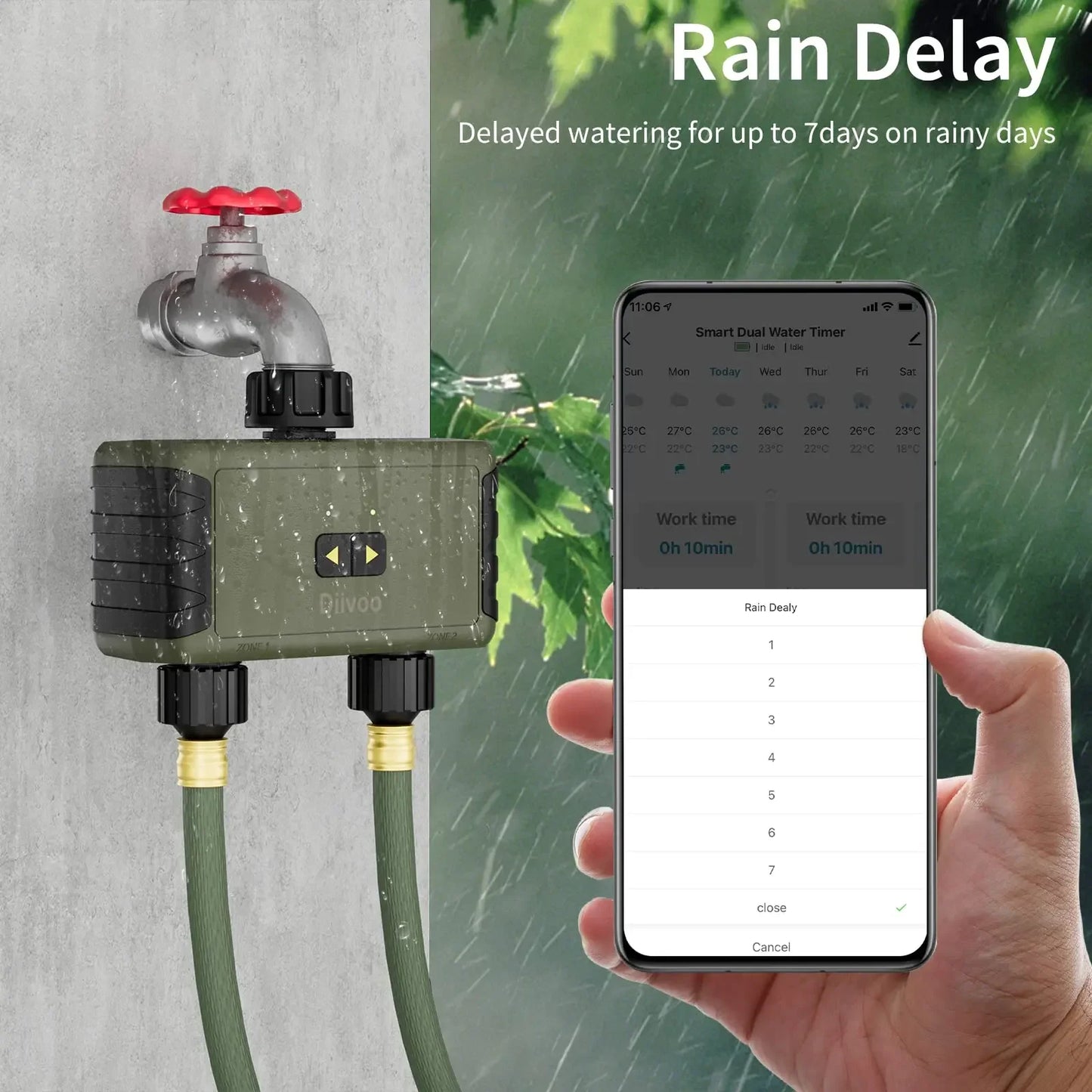 Diivoo Timed Sprinkler Bluetooth Smart Water Timer For Garden Hose 20 Schedules