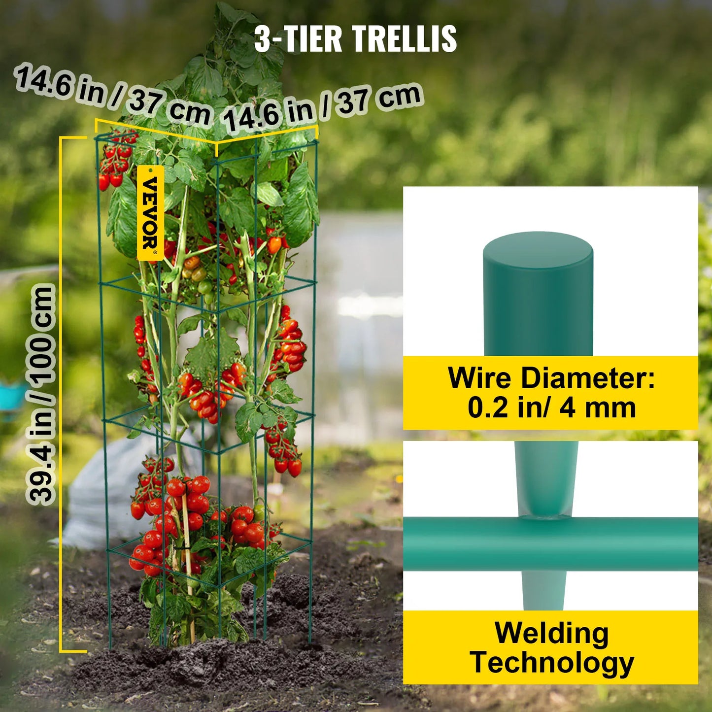 Tomato Cage Set Square Steel Plant Supports PVC Coated Pack