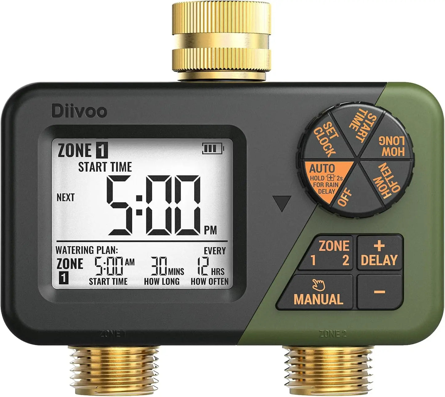 Diivoo 3 Zone Garden Water Timer Brass Inlets Programmable Irrigation