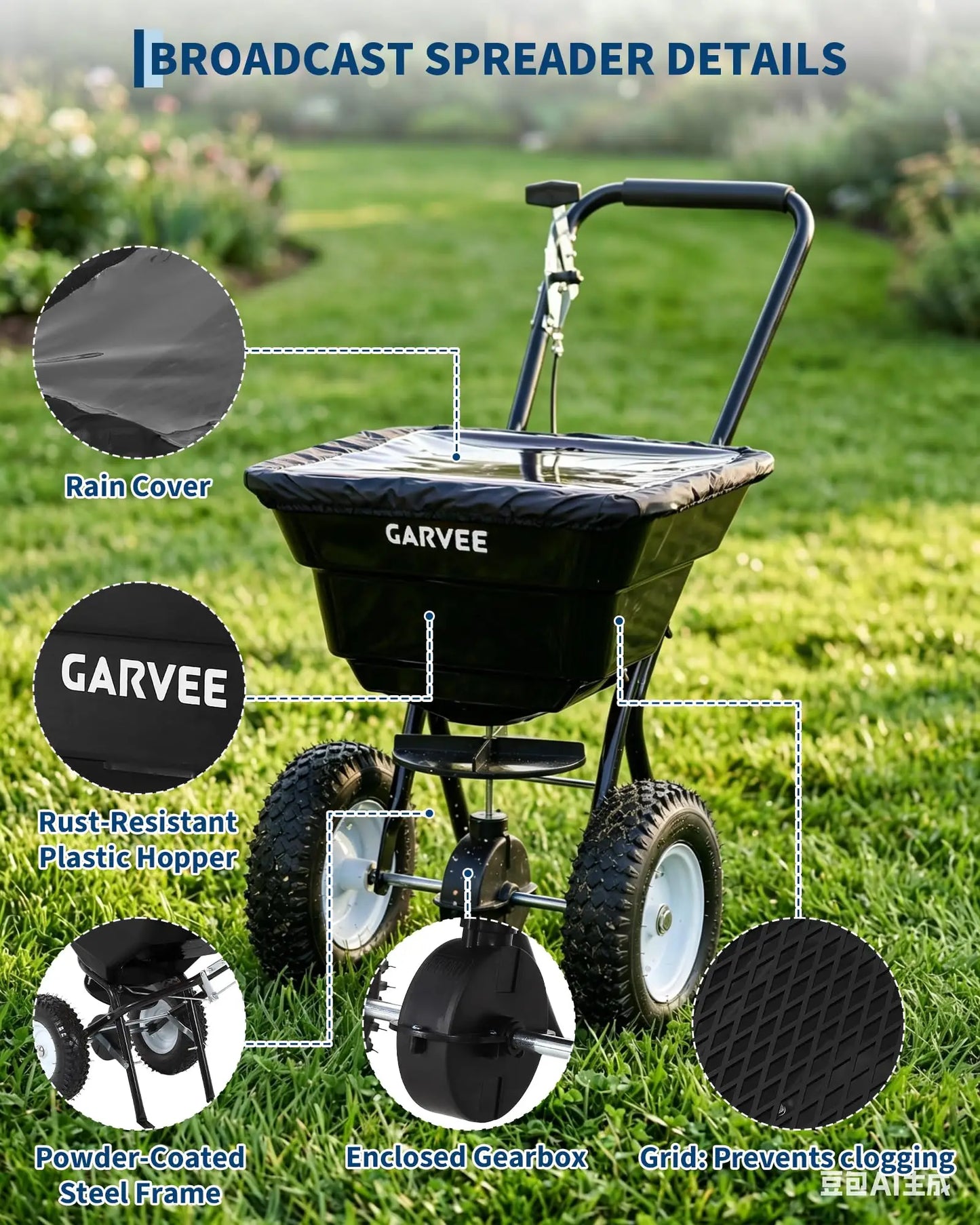 80 Lbs Push Broadcast Spreader All-Terrain Walk-Behind Lawn Spreader