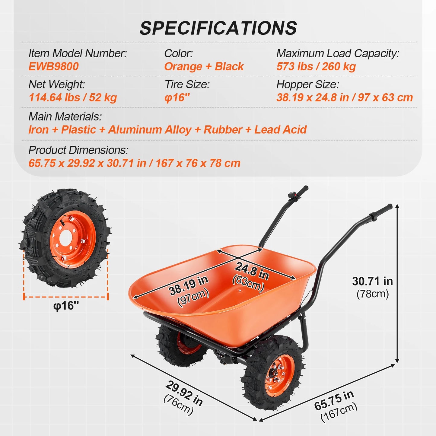 SucceBuy Electric Wheelbarrow Cart Garden Dump Wagon With Metal Handle