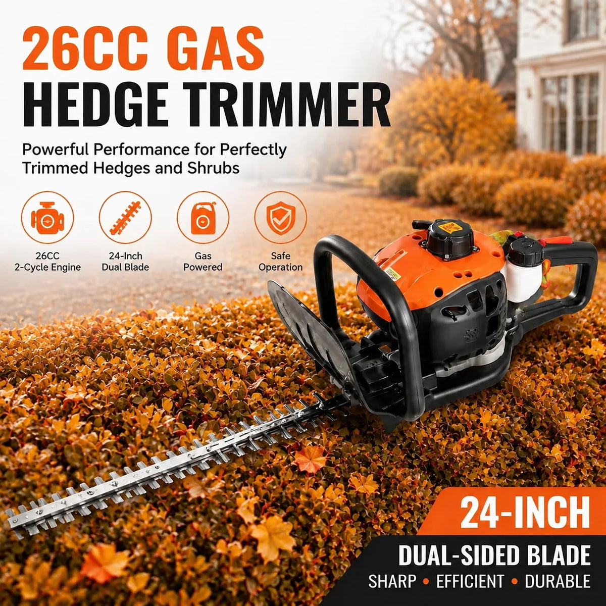 Gas Powered Hedge Trimmer With Dual Action Blade For Shrubs - Parry's Picks