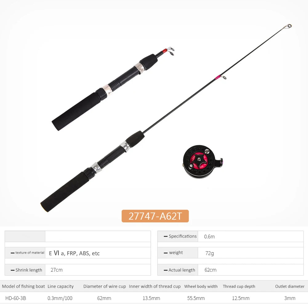 NovaSphere Ice Fishing Rod And Reel Combo Ultralight Telescopic Two Piece