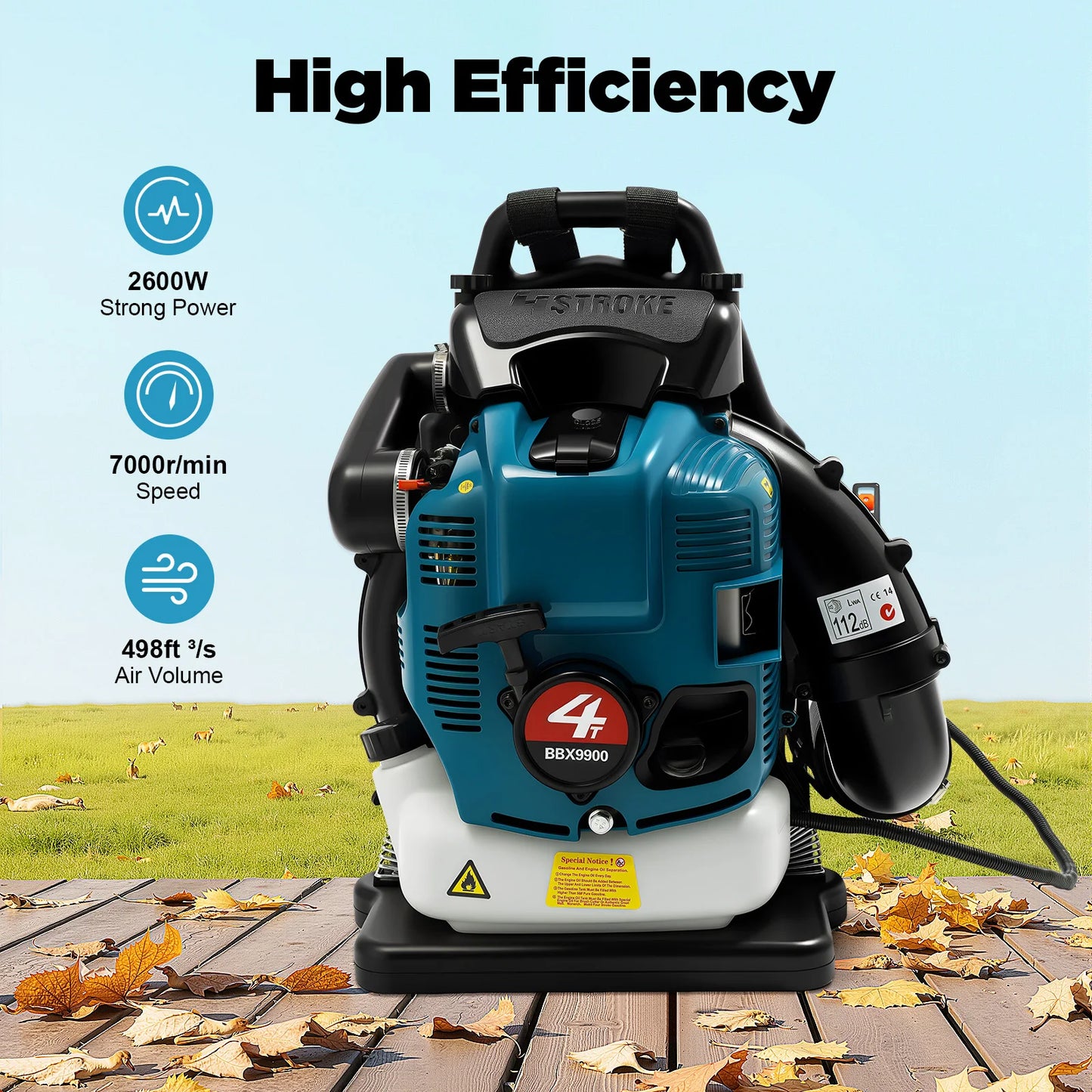 Bymaocar 4 Stroke 75.6cc Backpack Leaf Blower 2600W