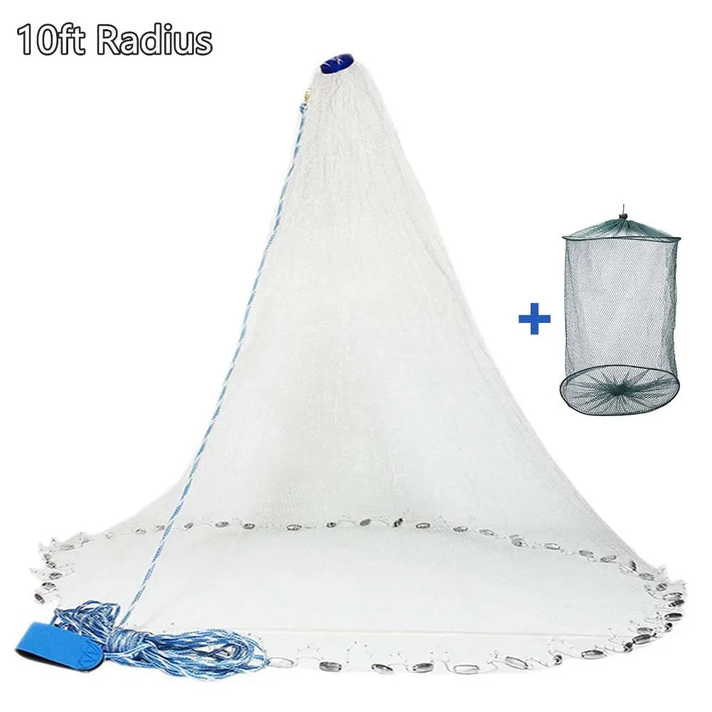 Saltwater Cast Net For Bait Fishing With Heavy Duty Zinc Sinker
