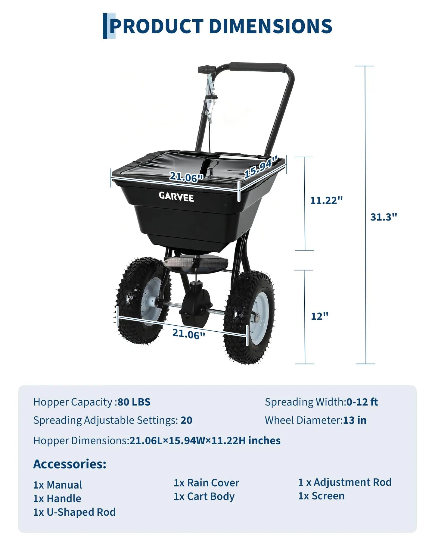 80 Lbs Push Broadcast Spreader All-Terrain Walk-Behind Lawn Spreader