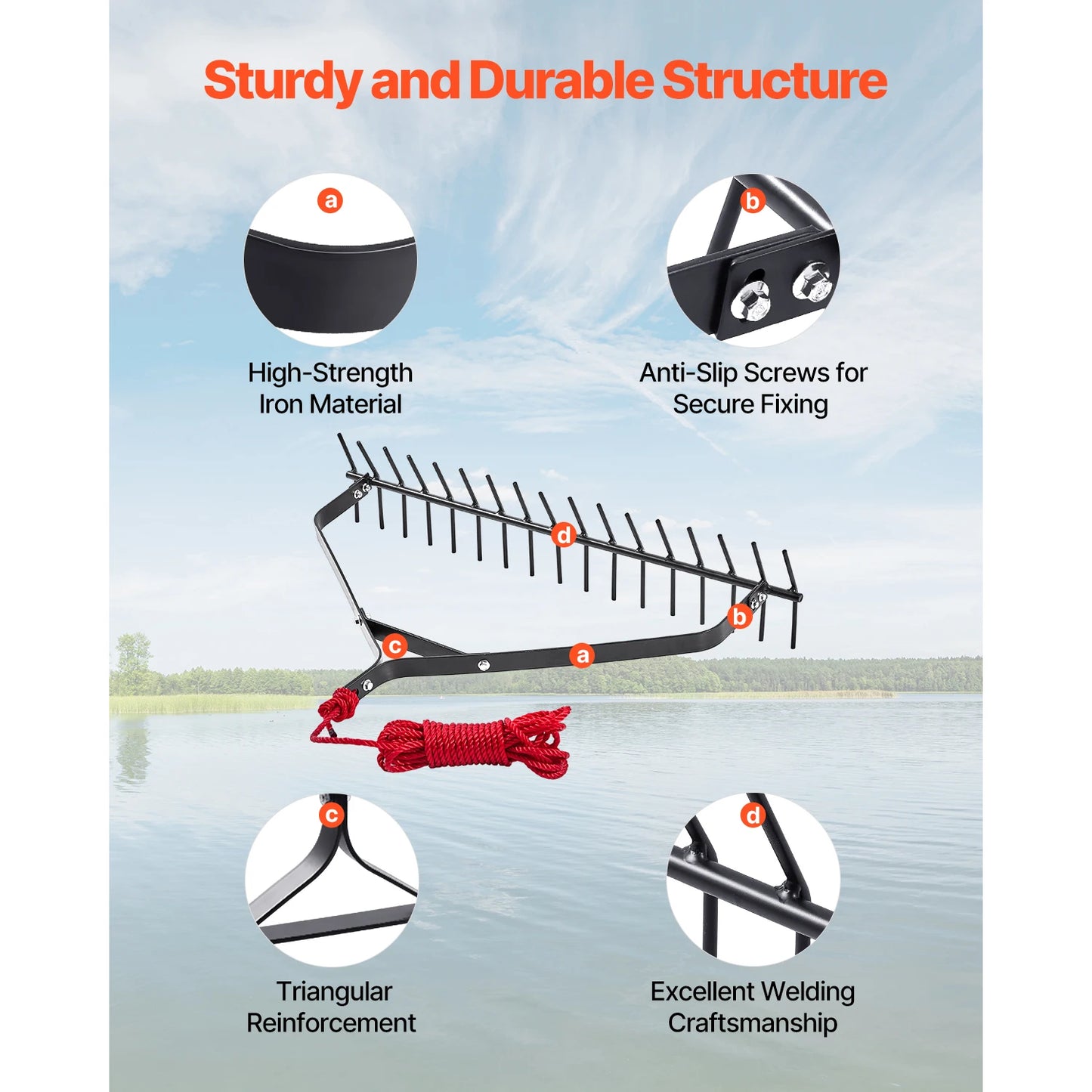 SucceBuy Aquatic Weed Rake With Nylon Rope For Pond And Lake Debris