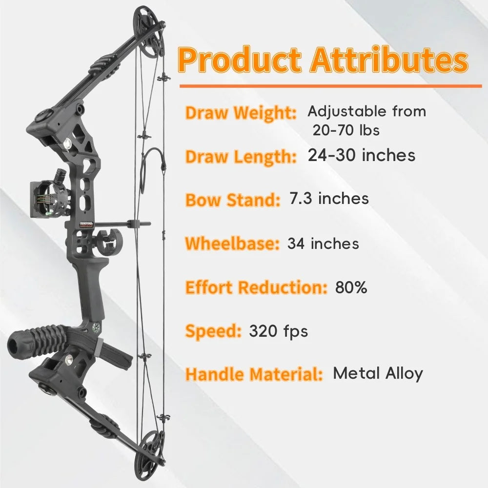 Adjustable Compound Bow Set 20-70 Lb With 500 Carbon Arrows