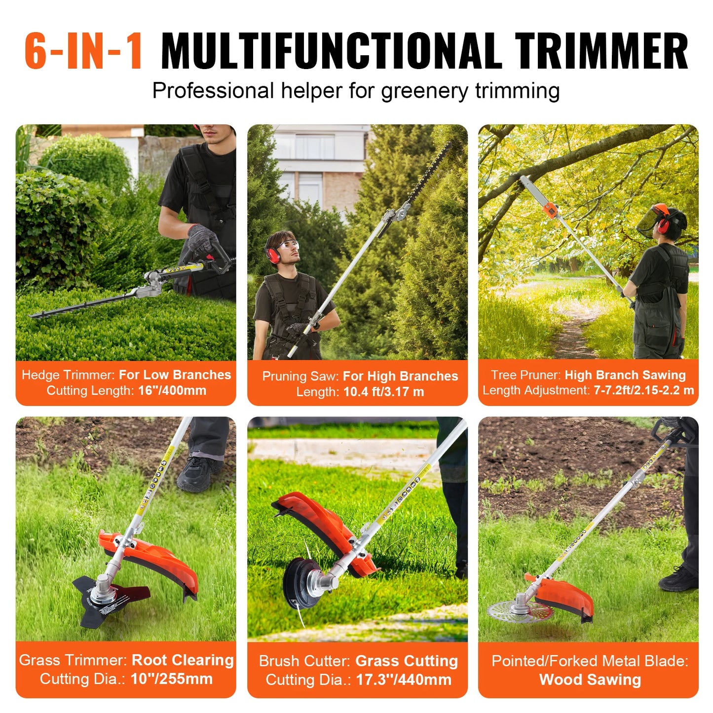SucceBuy 52cc 6 In 1 Gas Trimming Tool Hedge Trimmer Brush Cutter