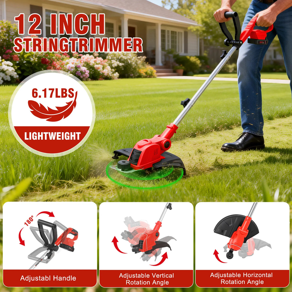 Cordless Trimmer With Rotatable Head Auto Line Feed Batteries and Charger - Parry's Picks